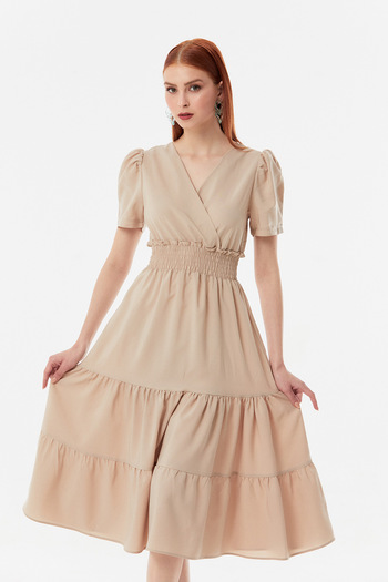Fulla Moda Double-Breasted Collar Dress with Glitter Waist