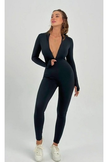 Zula Moda Black Body-Sitting Performance Jumpsuit