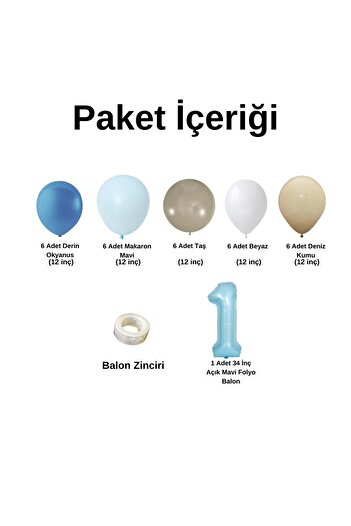 Organizasyon Pazarı 30 Pieces Blue Stone White Mermaid Balloon Chain Set - 1 34inch A.bluefolyobalon