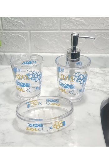 Bosphorus Acrylic Sea Pattern 3-Piece Bathroom Set Acrylic White 3 Pieces
