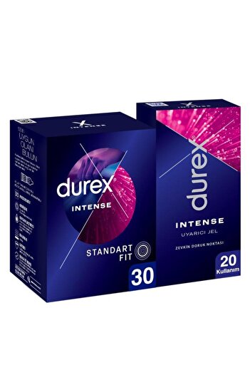Durex Intense Uyarıcı Jelli ve Tırtıklı Prezervatif 30'lu + Durex Intense Uyarıcı Jel 10ml, Fırsat Paketi