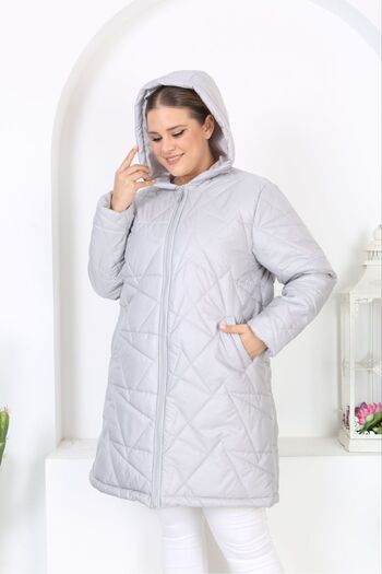 Butik Nilyam Women's Large Size Lined Hooded Quilted Jacket 24648
