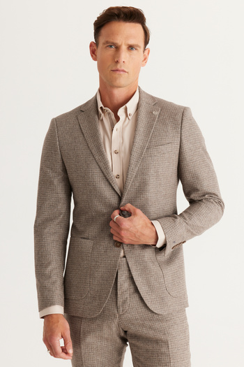 ALTINYILDIZ CLASSICS Slim Fit Slim Fit Mono Collar Checked Wool Suit