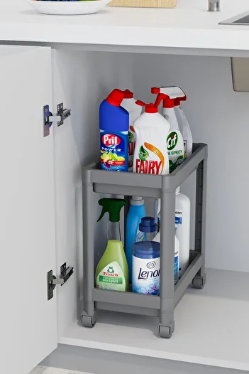 Mutfak Köşesi 2-Tier Organizer with Wheels, Bathroom Shelf, Kitchen Countertop and Sink Bottom, Detergent Rack
