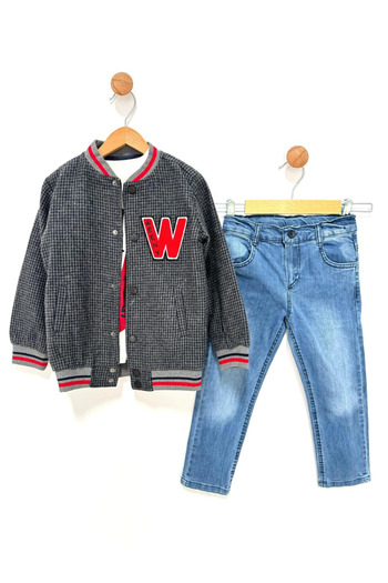 By Cwhr Long Sleeve Badi Boy's Denim Trousers Boy's Stamp College Coat Boy's Set