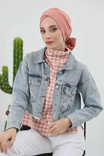 Aisha's Design Χειμερινό καπέλο με ζώνη, b-31rb, σολομός