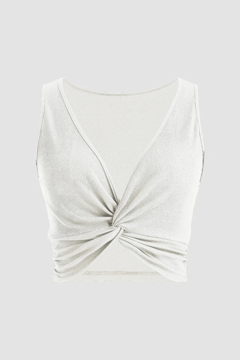 Hiccup Solid Colored Ribbed Front Curved Crop Top