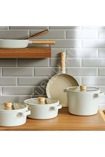 NEOFLAM Fika Beige Glass Lid Aluminum Casting 7-Piece Cookware Pan Set