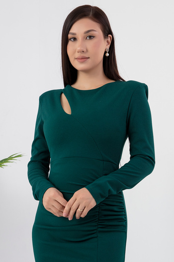 PULLIMM Crepe Dress - Chest Drop Detail, Waist Gathered - Ny4417