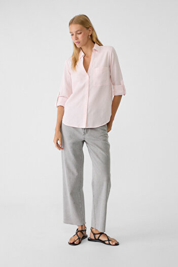 Stradivarius Loose linen-blend shirt with a pocket