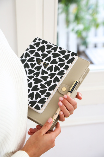 Chapters Canvas Notebook, Black & White Hearts