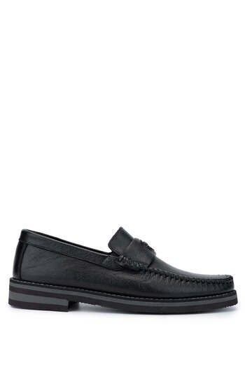 Tamer Tanca Men's Genuine Leather Black Leather Loafer Shoes