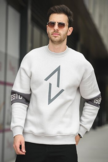 Oksit Estd Three Thread Raised Sleeve Embroidered Front Printed Crew Neck Men's Sweatshirt