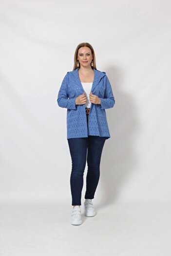 Moda Berray B029M Kapüşonlu Delikli Mevsimlik Ceket Mavi