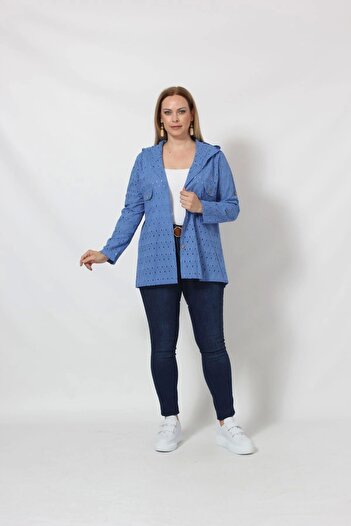 Moda Berray B029M Kapüşonlu Delikli Mevsimlik Ceket Mavi