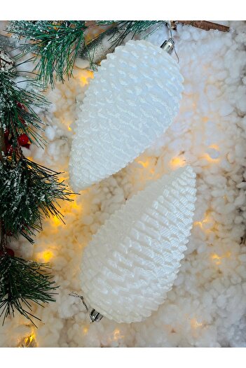 Derin Düşler Christmas Large Size White Pine Tree Ornament - 17 Cm, 2 Pieces Luxury Pine Tree Ornament