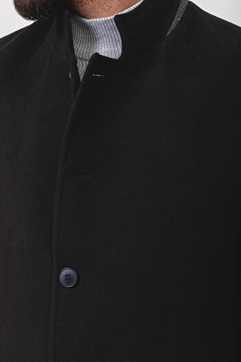 Mcr Plain Black Color Slim Fit Judge Collar Wool Men's Coat