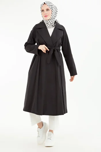 Armine TREND ARMINE TREND Double Breasted Closure Side Pockets Belted Trench Coat Black 24YT706