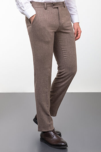 Mcr Desenli Super Slim Fit Yün Erkek Pantolon Camel-Bej - 38109.22K