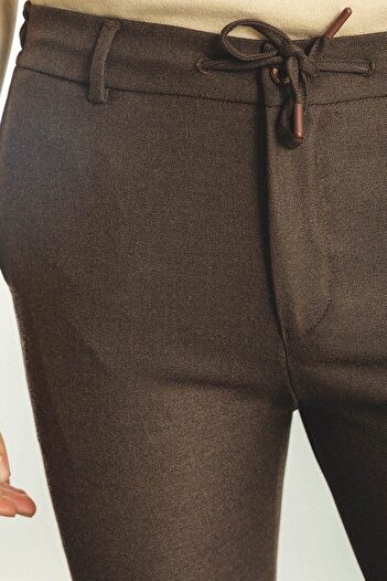 Mcr Straight Super Slim Fit Men's Trousers with Elastic Waist and Drawstring, Brown - 38112.22K