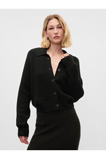 GAP Kadın Siyah CashSoft Relaxed Rib Hırka
