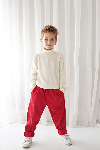 Catz Kids Red Gabardine Stitched Carrot Trousers