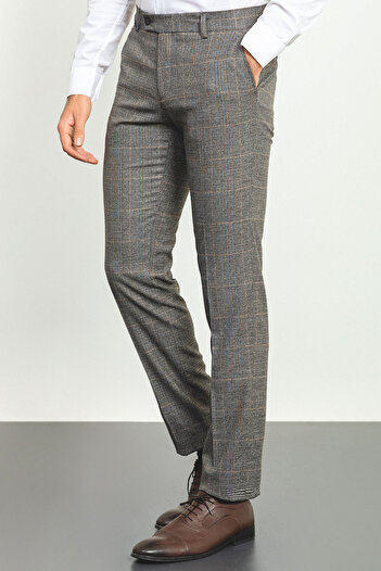Mcr Plaid Slim Fit Classic Wool Men's Trousers Black-Camel - 38122.22K