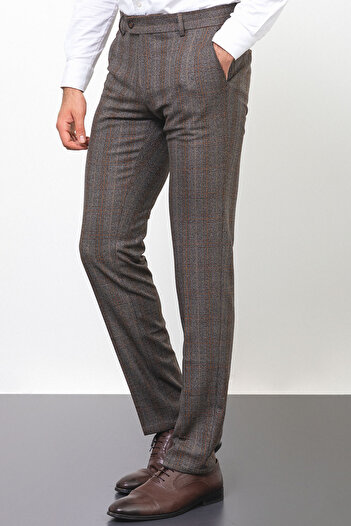 Mcr Plaid Slim Fit Classic Men's Trousers Black-Camel - 38108.22K