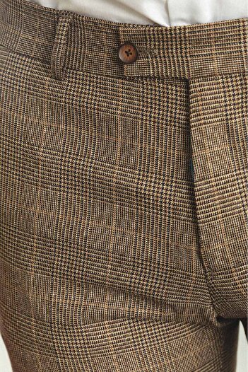 Mcr Plaid Slim Fit Classic Wool Men's Trousers Camel - 38122.22K