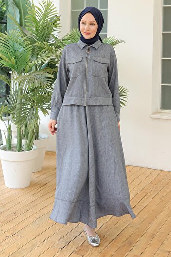 Armine Armine Trend Two-Piece Suit with Shirt Collar Skirt Indigo 24Yt627