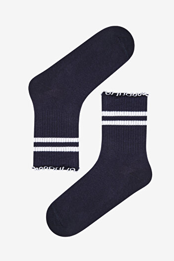 Penti Frill Stripe 2li Kırmızı Lacivert Soket Çorap
