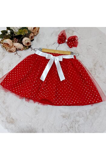 Şenkız Girls' Polka Dot Tulle Belted Wedding Birthday Party 23 April 29 October and 19 May Crowned Skirt