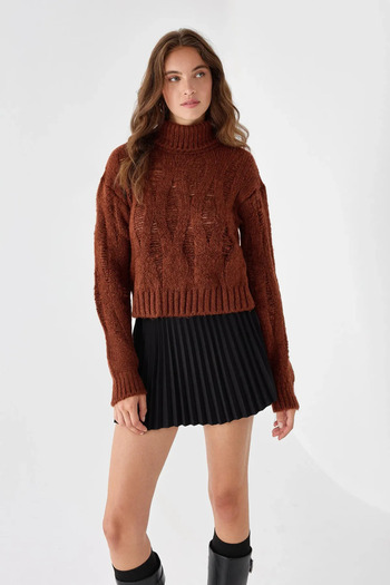 Hiccup Patterned High Collar Knitted Sweater