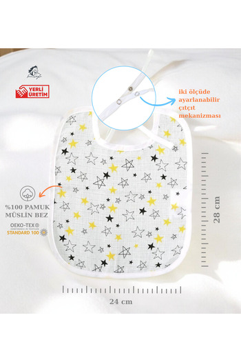 Kentsoylu Organic Muslin Star Pattern Bib 28X24 cm