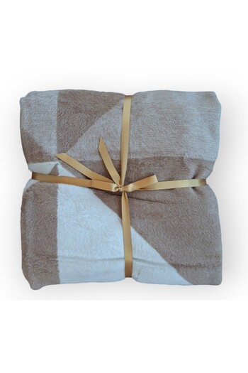 stay with love Double Cotton Blanket - 180*220 Cm, Brown/White