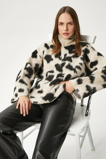 Nimas Pulover de damă cu guler în picioare cu model leopard