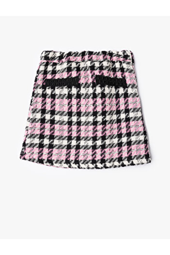 Koton Tweed Skirt - Pocket Applique and Elastic Waist