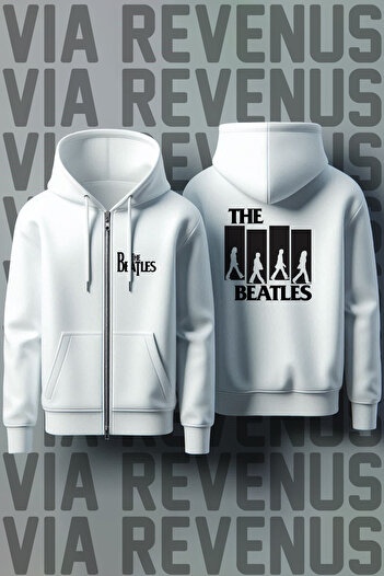 Vordevia The Beatles εμπρός και πίσω με στάμπα Unisex με φερμουάρ με κουκούλα λευκή ζακέτα