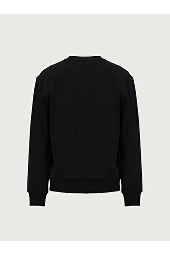 Ltb Sıgn Printed Crew Neck Long Sleeve Basic Black Sweatshirt