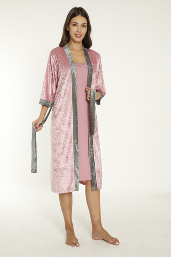 Miss Dünya Lissa Women's Velvet Dressing Gown Knitted Nightgown Set