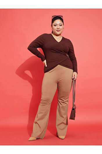 Sassafras By Styli Plus Rib Side Buckle Detail Long Sleeve Top