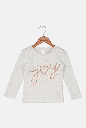 Carter's Toddlers Girl Christmas Joy Jersey Long Sleeve T Shirt, Grey Combo