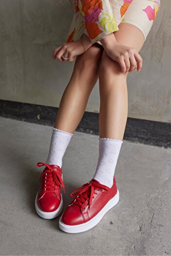 NILUFARR Julia Kırmızı Hakiki Deri Kadın Sneaker