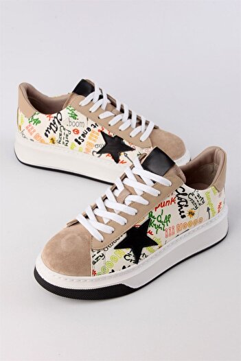 NILUFARR Goose Bej Hakiki Süet Kadın Sneaker