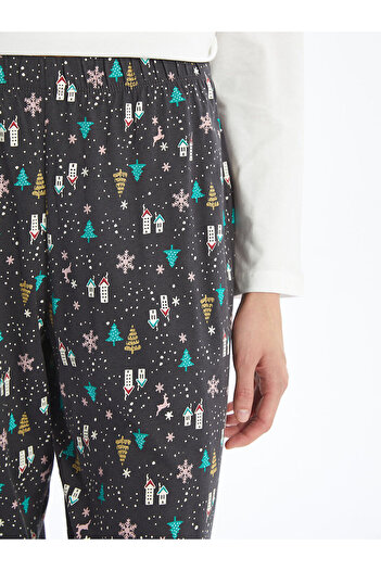 LC Waikiki Lcwk Beli Lastikli Yılbaşı Temalı Kadın Jogger Pijama Alt