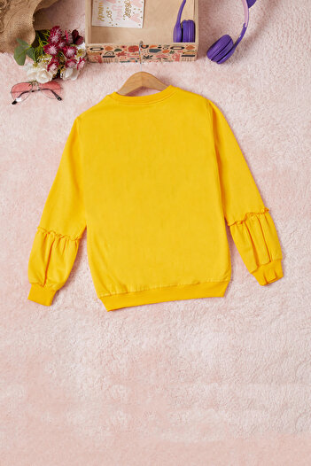 Cansın Mini Sarı Renkli Kalp Desenli Payetli Kız Çocuk Sweatshirt 16696
