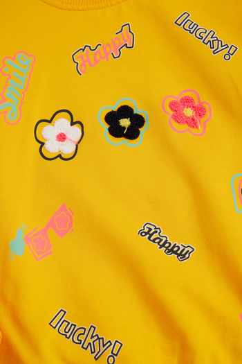 Cansın Mini Sarı Çiçek Nakışlı Uzun Kol Kız Çocuk Sweatshirt 16303