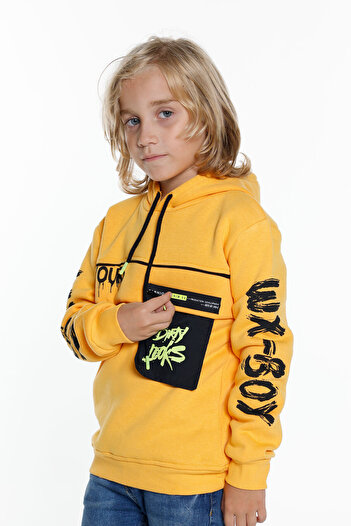 Cansın Mini Erkek Çocuk Yours Yazı Baskılı Kapşonlu Sweatshirt 14183
