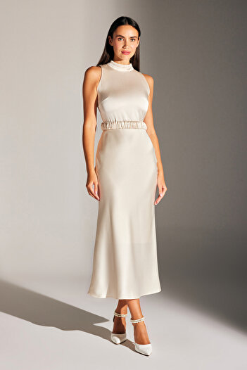 BETTY & SAM SIENA SLEEVELESS COLLAR COLLAR ECRU SATIN NIGHT DRESS