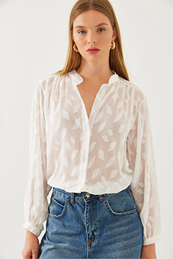 Bianco Lucci Women's Semi Sheer Tasseled Shirt Mbms042 60501042